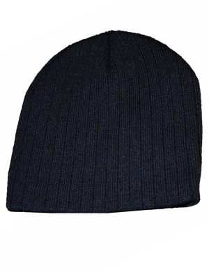 Ribbed Knitted Beanie Hat - Black